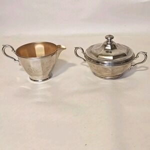 VTG MB Means Best‎ Creamer & Lidded Sugar Bowl MCM 691 Manning Bowman Silver Pl